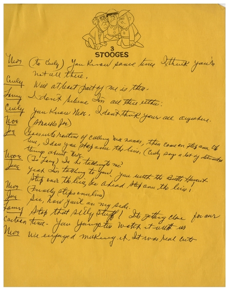Moe Howard's Handwritten Signed Comedy Sketch for an Episode of ''The New Three Stooges'' -- Manuscript Spans Over 10 Pages